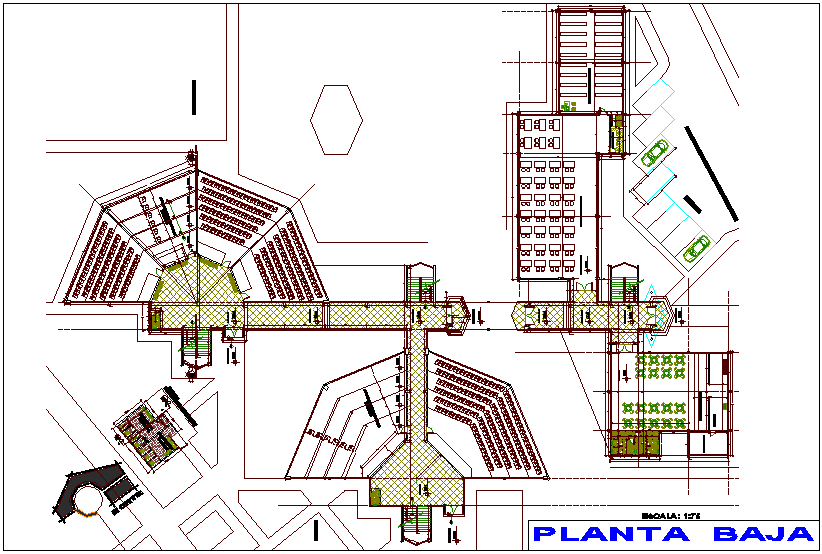 Ground floor plan of education center dwg file