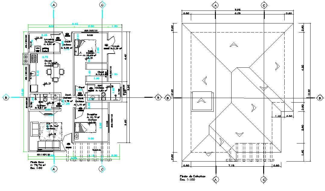 Ground floor to terrace house plan autocad file