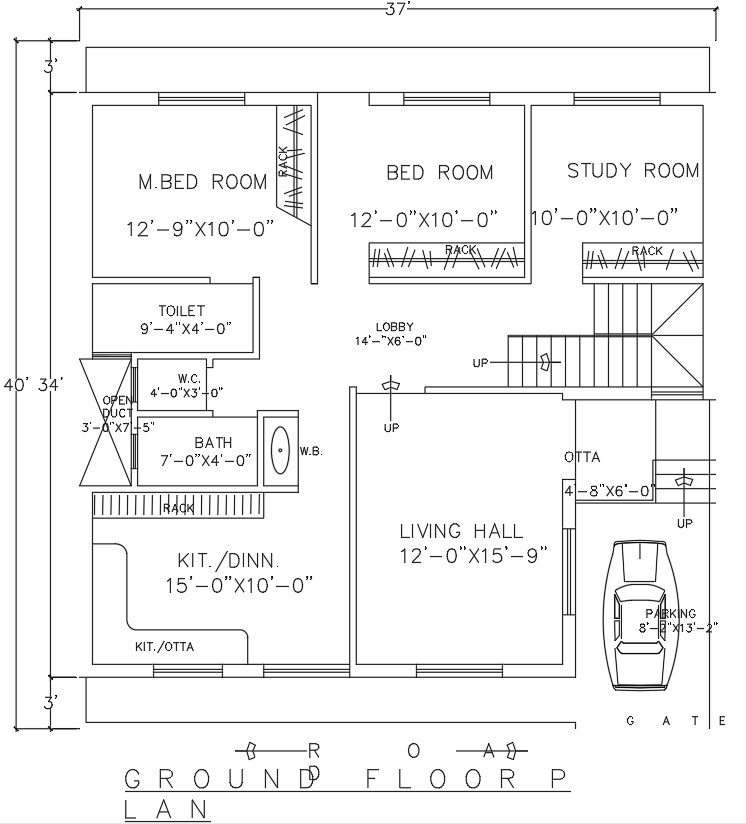 Modern Ground Floor House Plan AutoCAD DWG Design with Parking Area