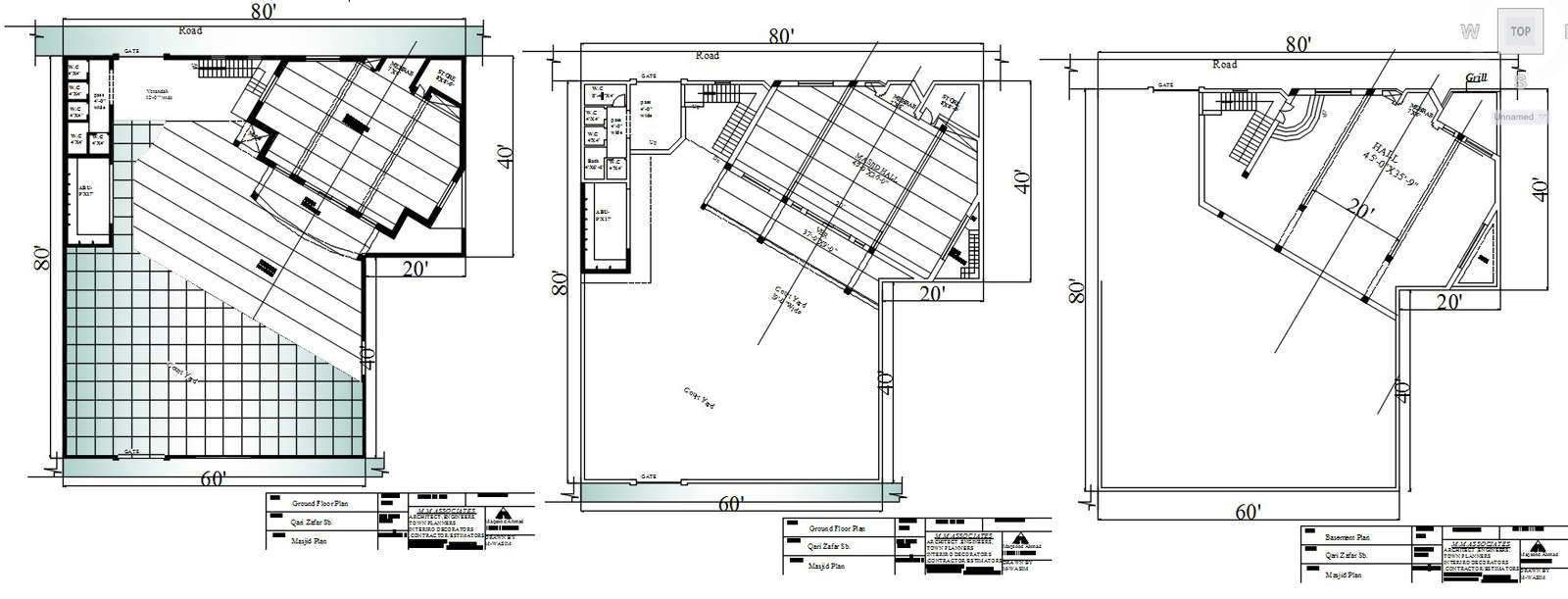 Ground floor and basement plan of the masjid in AutoCAD drawing, CAD file, dwg file