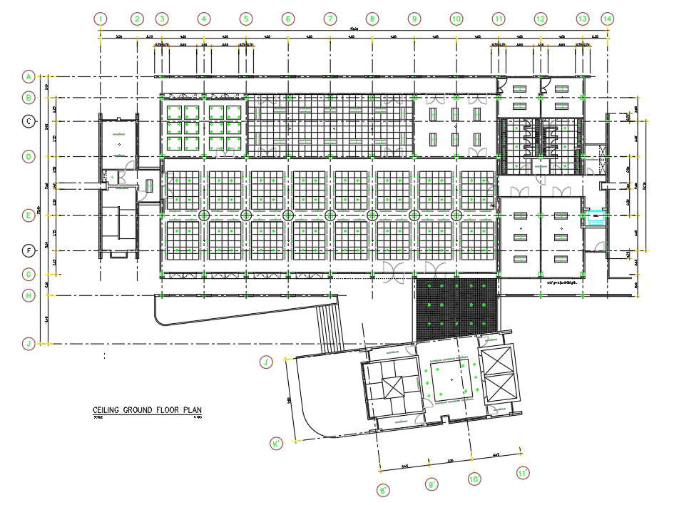 Ground floor plan of hospital ceiling has given into the Autocad DWG drawing file. Download the Autocad DWG drawing file. 