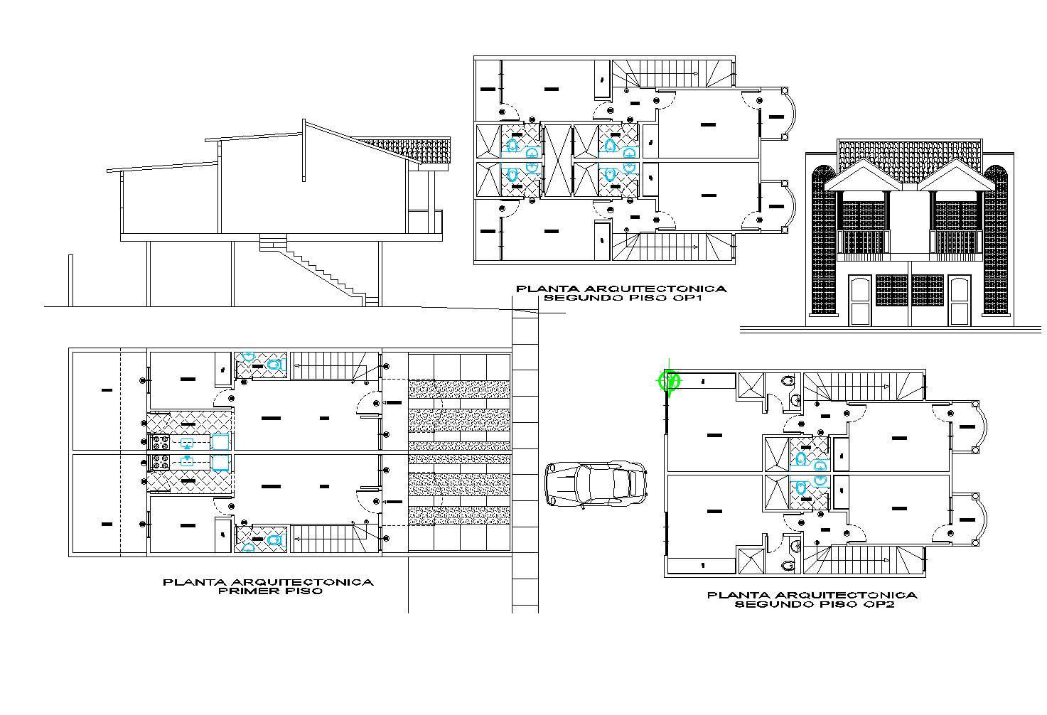 Grouped houses plan detail dwg file.