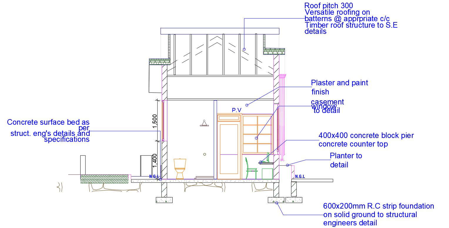 Guard House Section CAD Drawing