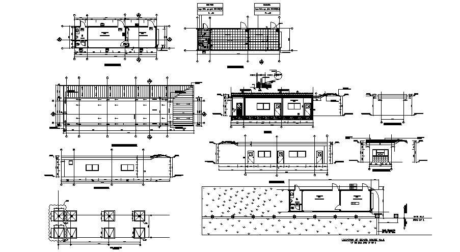 Guardhouse 130.00mtr x 35.00mtr with section and elevation in dwg file