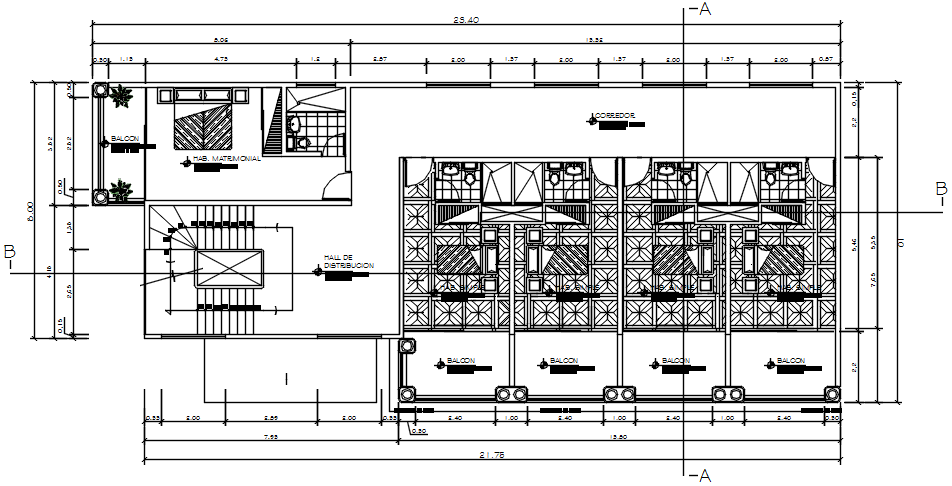 Guest house plan 23.40mtr x 10.00mtr with detail dimension in dwg file 