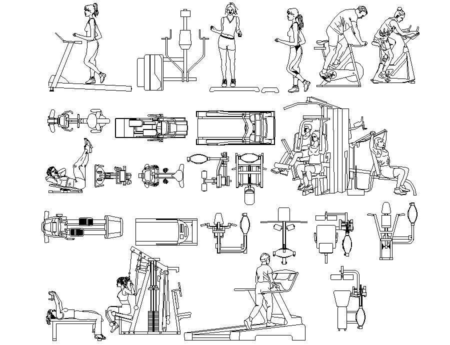 Gyming blocks 2d drawing dwg autocad file