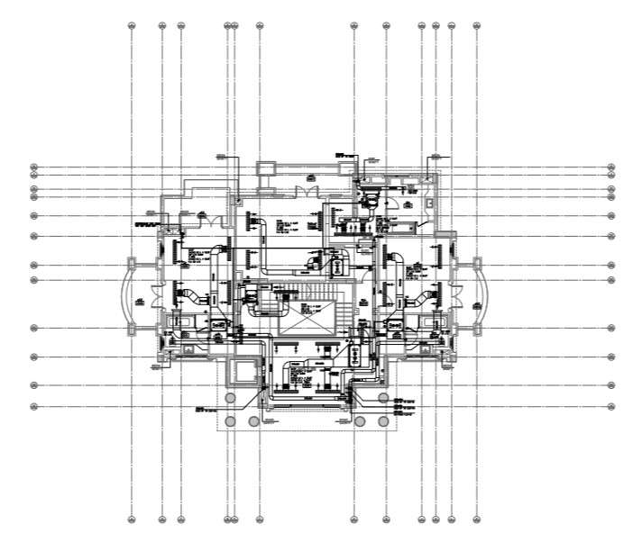 HVAC layout in first floor plan of a villa.