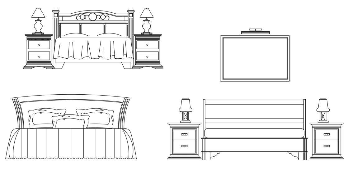 Double Bed Headboard Elevation CAD Blocks in DWG File
