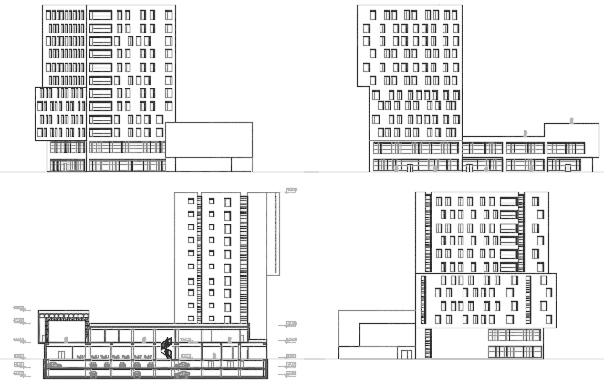High rise building elevation and section detail dwg file