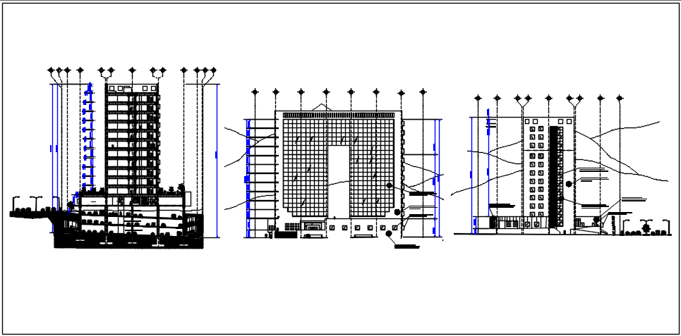High rise building elevation plan detail dwg file