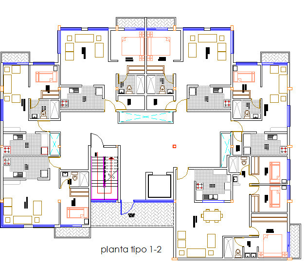 High rise building layout plan design dwg file