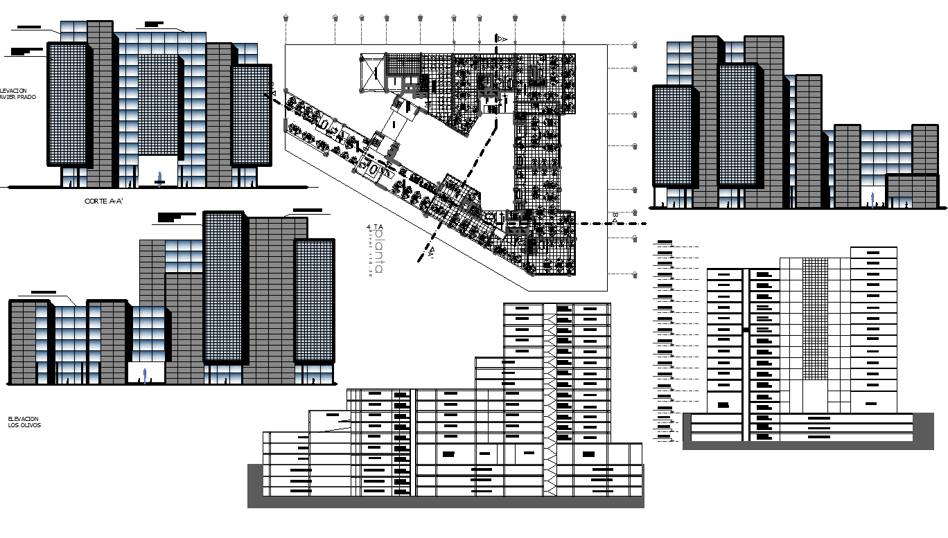 High-rise building plan detail dwg file