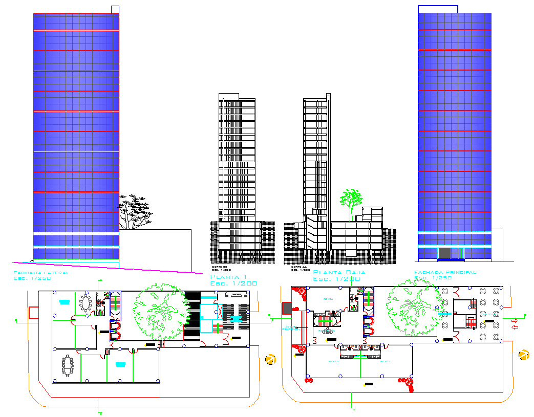 High-rise building plan detail dwg file