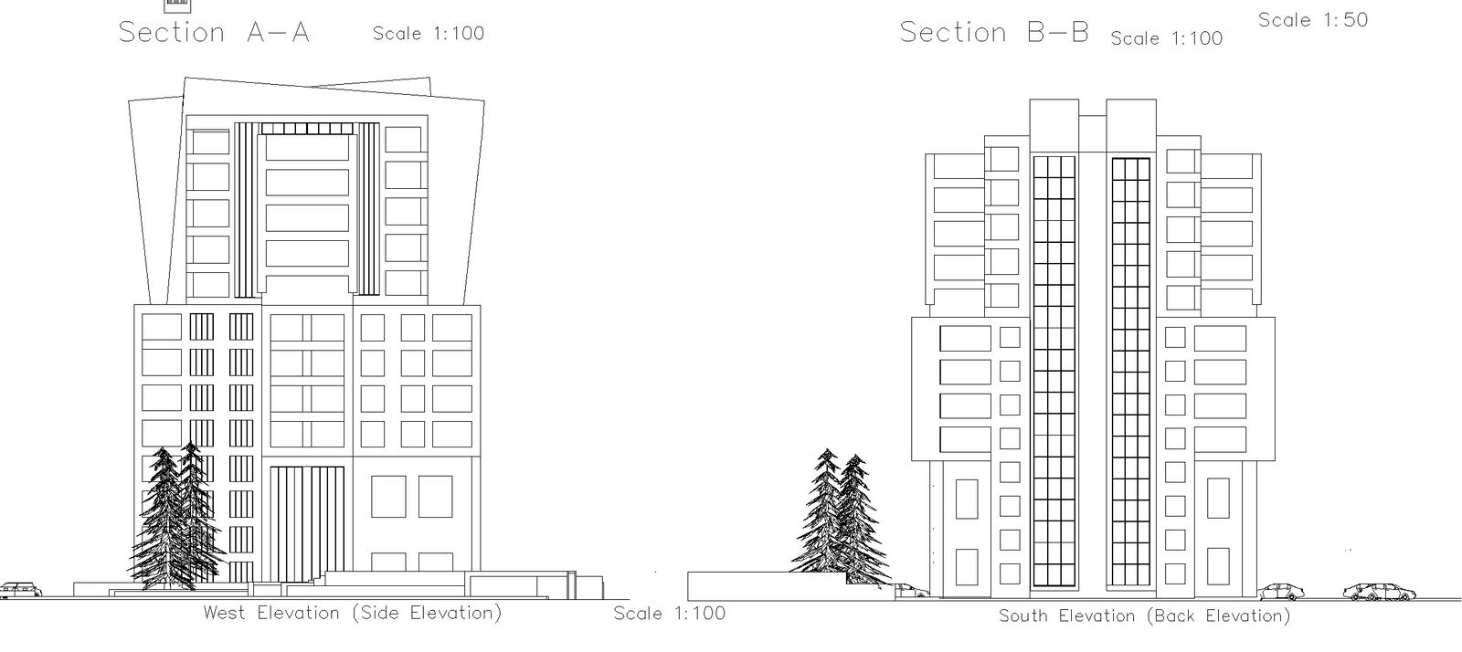 High rise building sections plan detail dwg file,