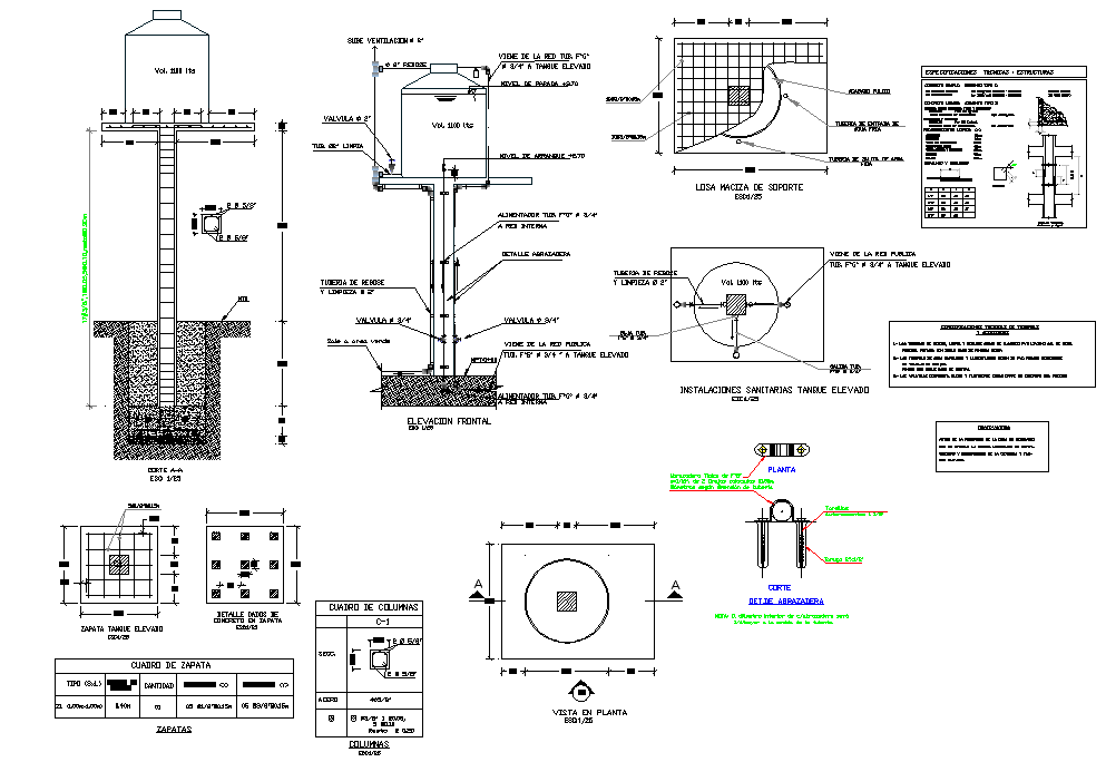 High tank with column plan detail dwg file