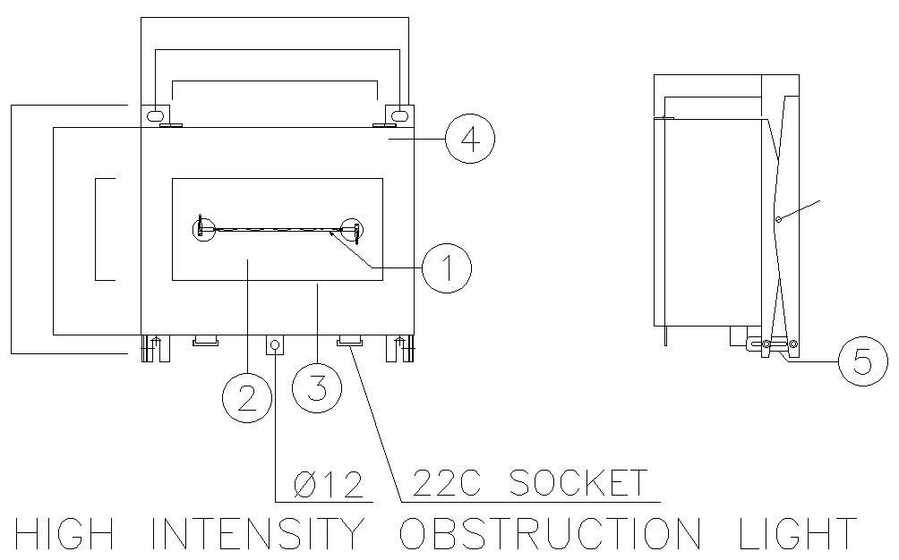 High intensity obstruction light design in AutoCAD drawing, dwg file, CAD file