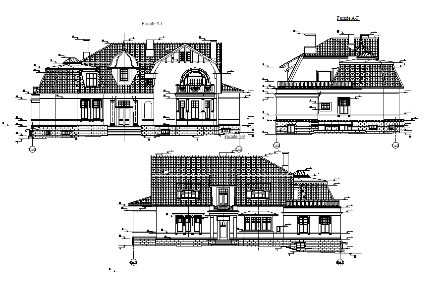 Historic villa elevation dwg file