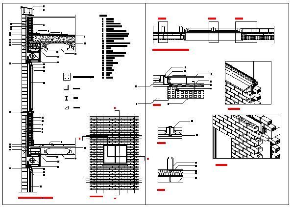 Horizontal and vertical section of brick detail drawing