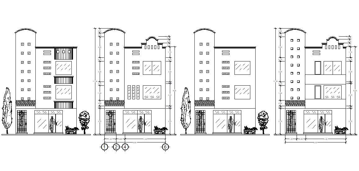 Hospital Building Elevation Design AutoCAD Drawing