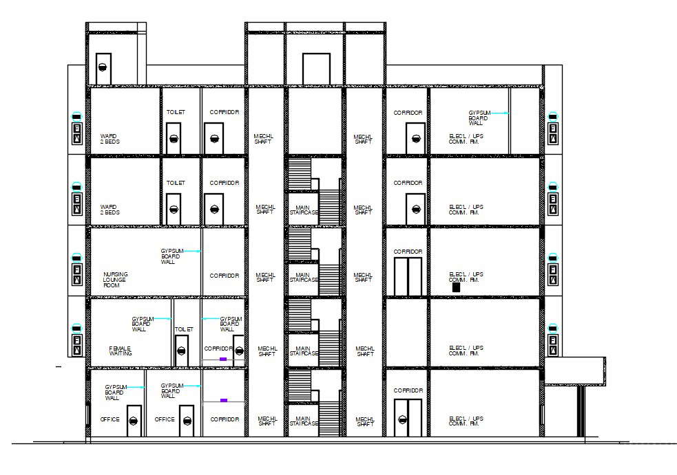 Hospital Building Section CAD Drawing