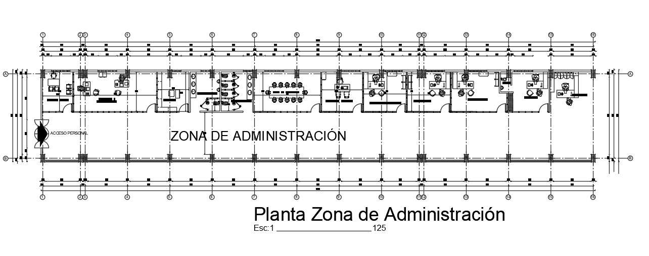 Hospital plan administration zone floor plan is given in this Autocad drawing file.   Download now.