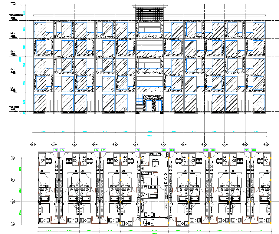 Hotel Layout plan and Elevation Design