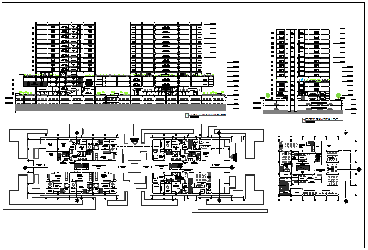 Hotel building plan detail view dwg file