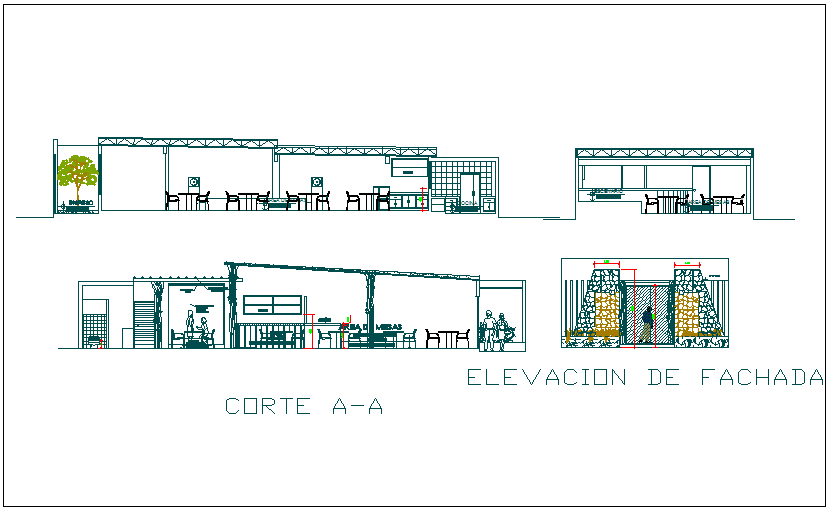 Hotel café plan detail view dwg file