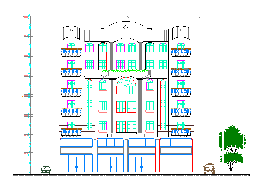 Hotel elevation view dwg file