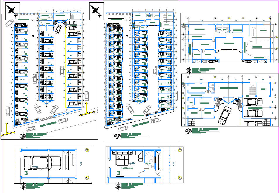 Hotel room and parking plan autocad file