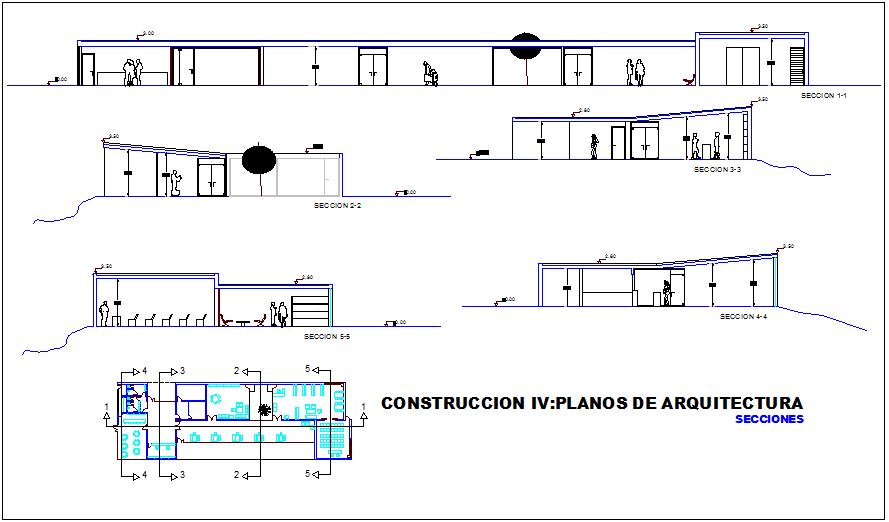 Hotel section view with different axis dwg file