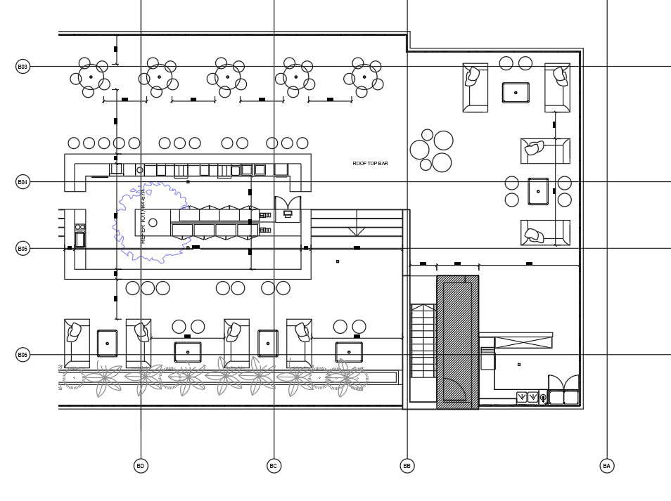 Hotel Roof top Bar floor plan design is given in this AutoCAD Drawing. Download the AutoCAD 2D DWG file. 