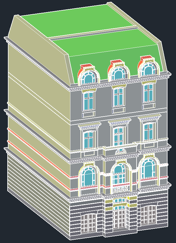 Hotel facade design 3d dwg autocad drawing .