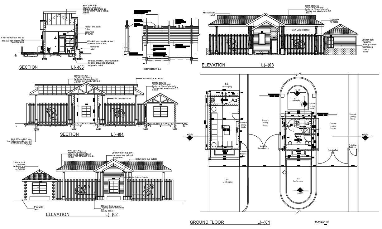 House Elevation and section For DWG File 