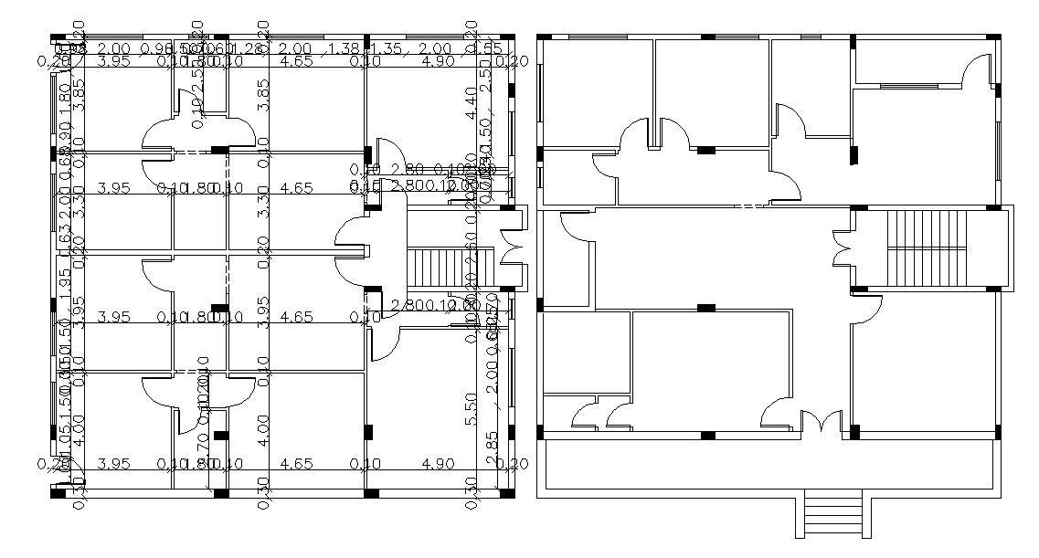 House Floor Plan With Column Layout Drawing DWG