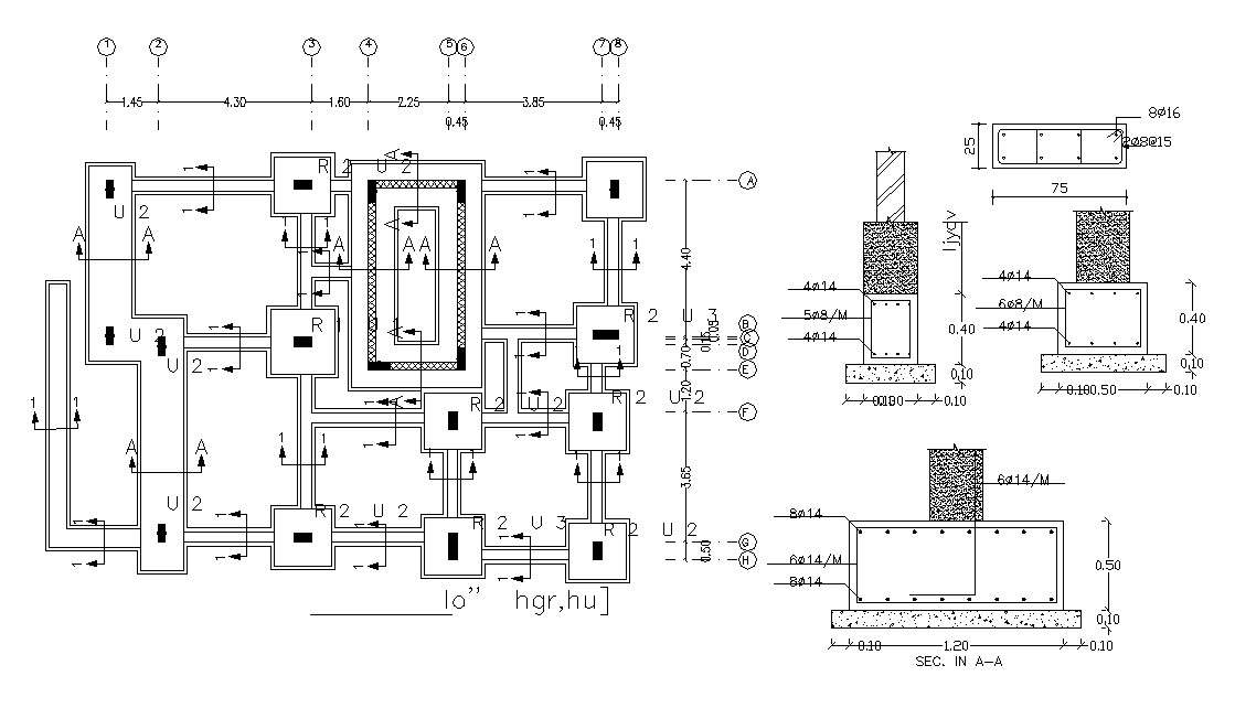 House Foundation and Column Layout Plan CAD Drawing 