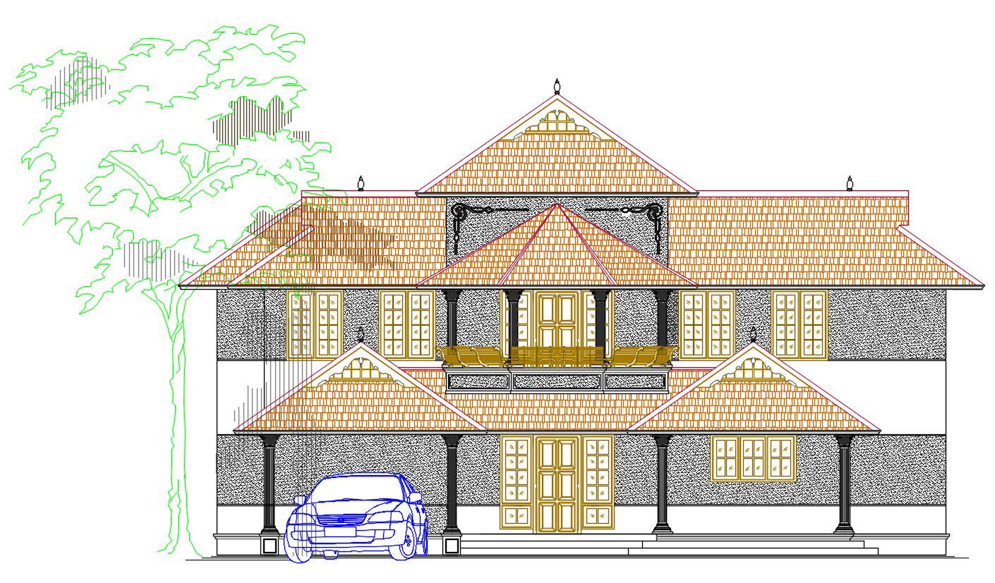 House Front Elevation CAD Drawing