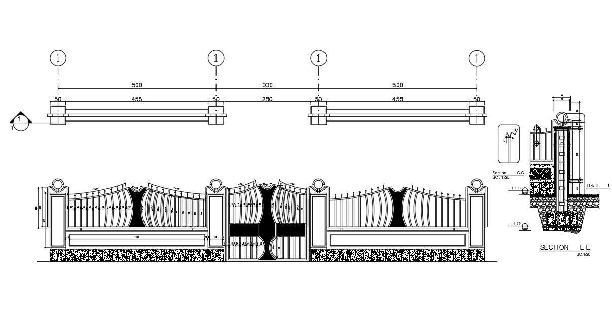 House Main Gate Blueprint Design With DWG File