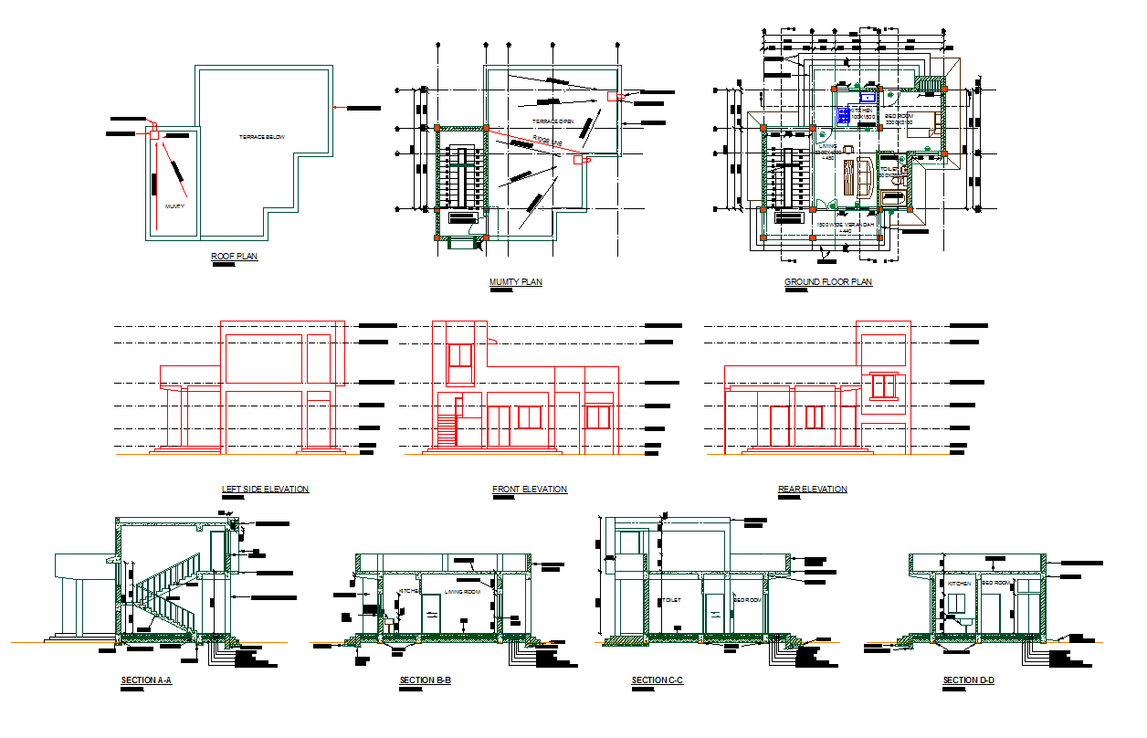House architecture sectional detail cad drawing 