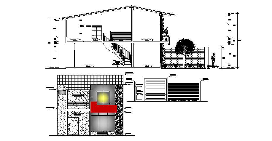 House Front Elevation Design In DWG File