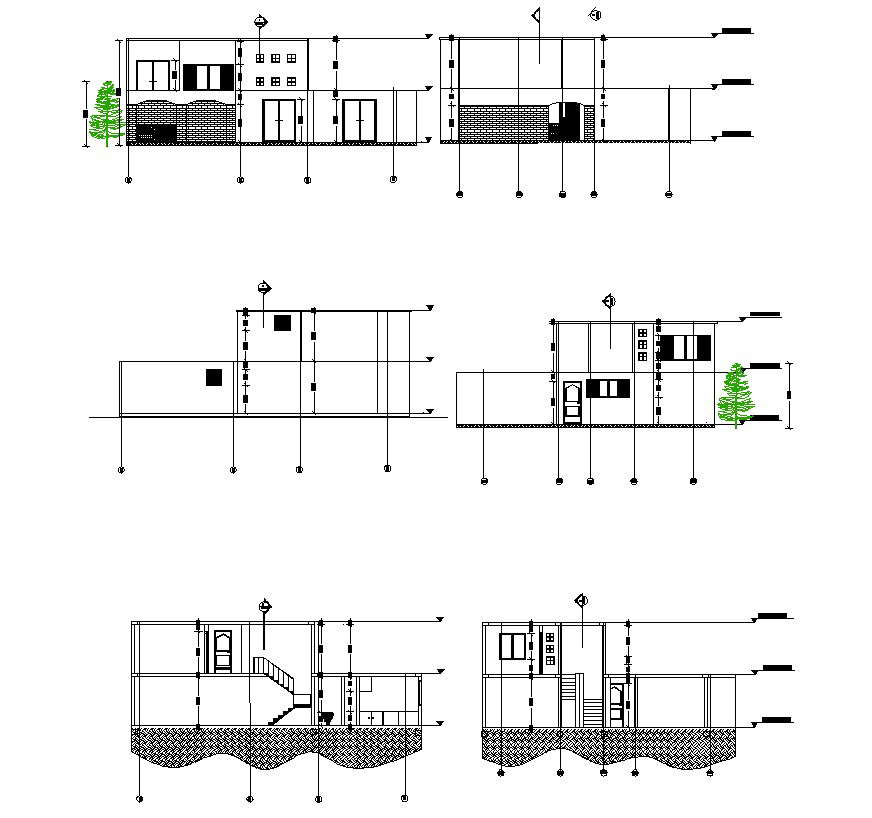 House drawing with elevation and section in autocad 