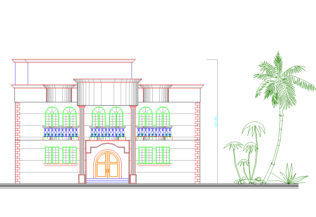 House elevation view dwg file