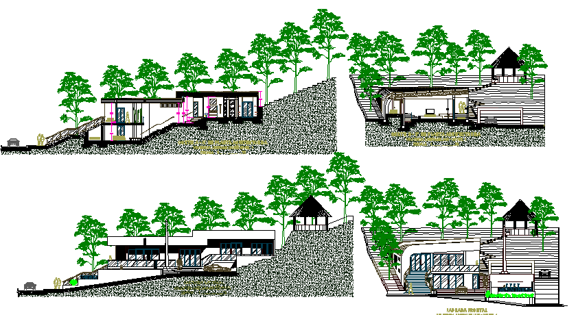House on mountain elevation and section details dwg file