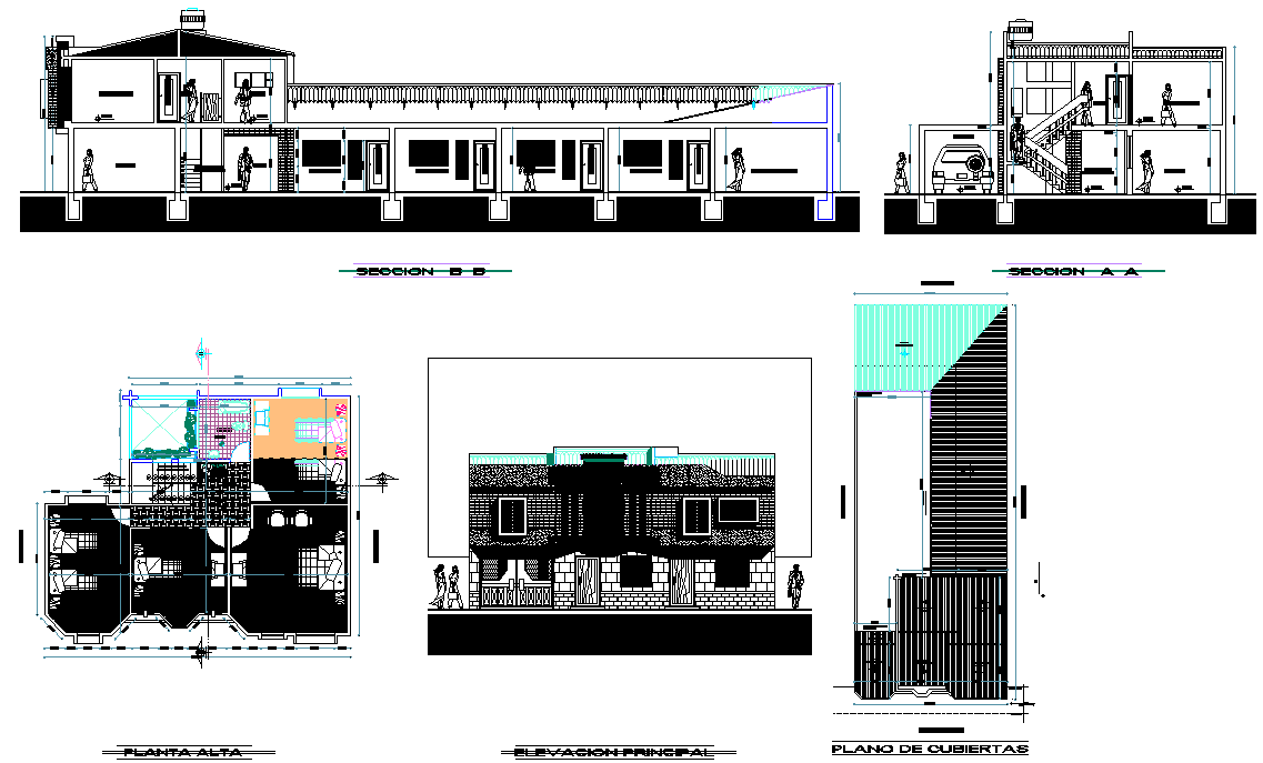 House plan, elevation and section layout file