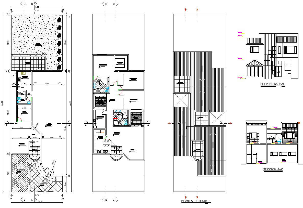 House plan 10.00mtr x 34.00mtr with detail dimension in dwg file