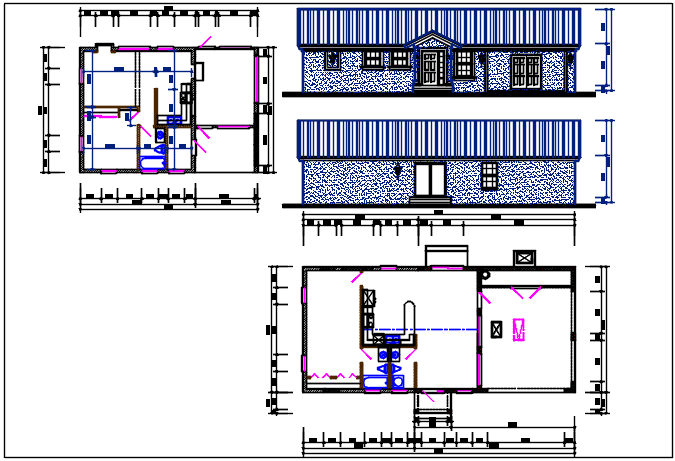 House plan and elevation view detail dwg file