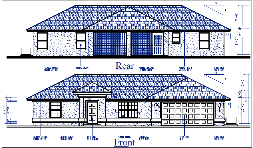House plan elevation detail dwg file