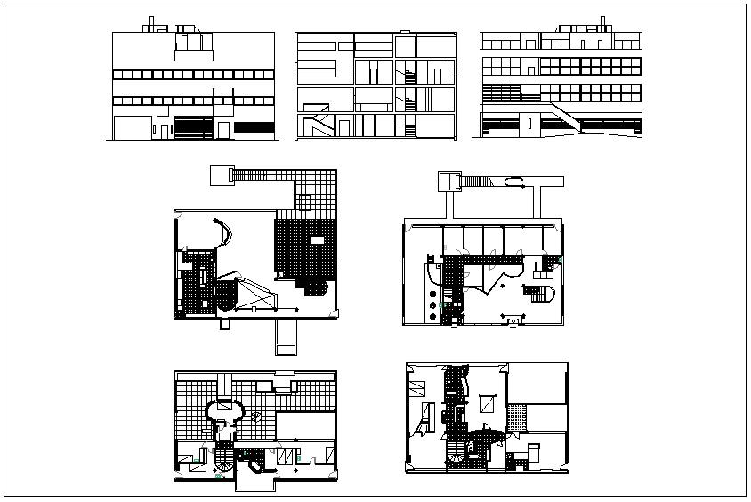 House plan section and elevation view dwg file