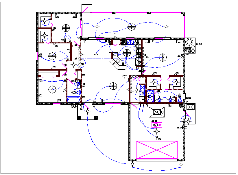 House plan view detail with electric plan layout dwg file