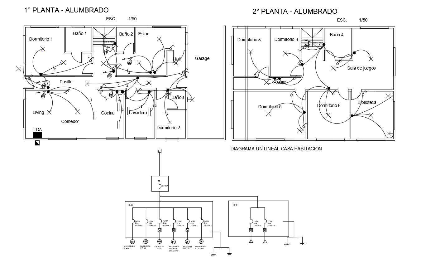 House plan with electric installation view dwg file